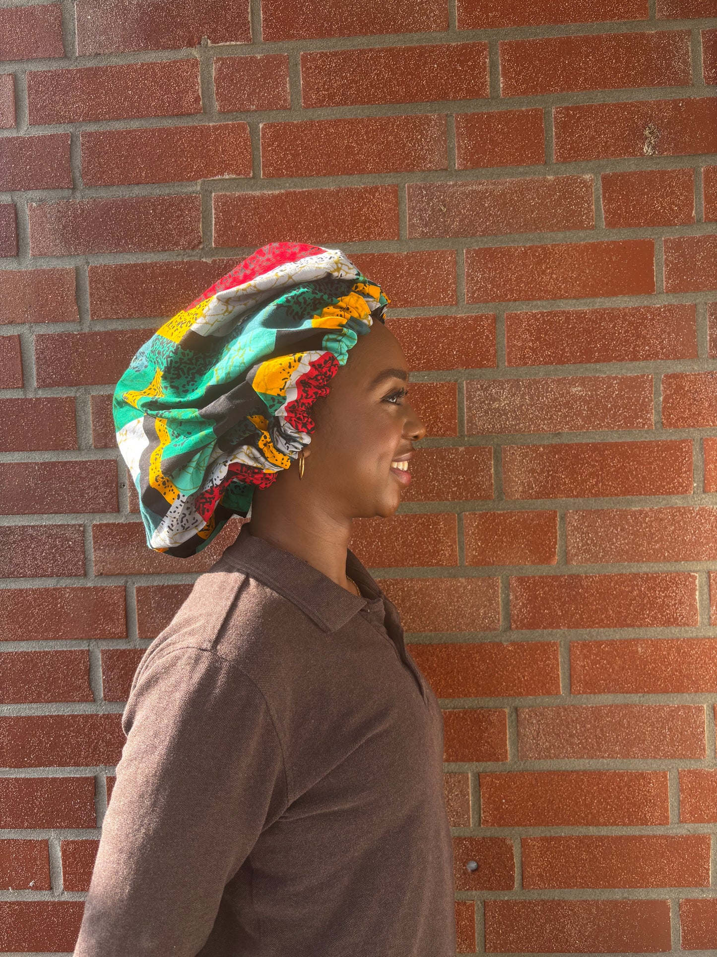 SimbaHair Nightcare Satinhaube Africanprint Grün S / Kinder
