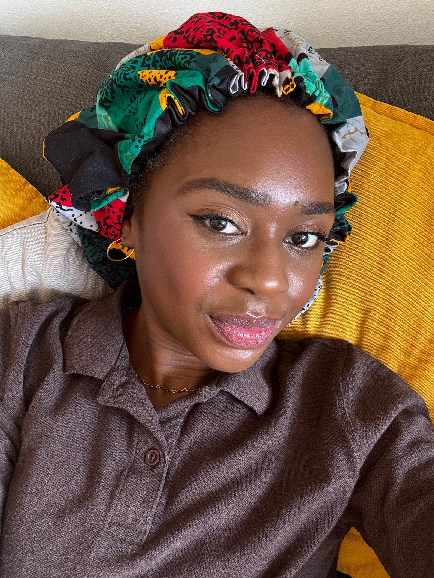 SimbaHair Nightcare Satinhaube Africanprint Grün