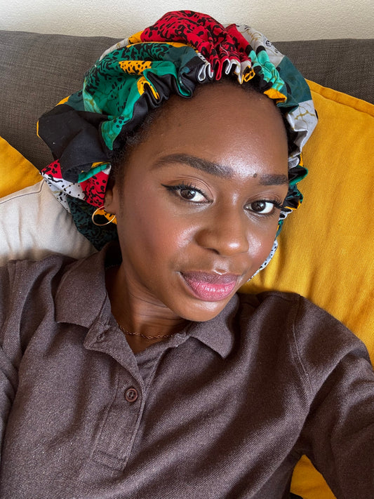 SimbaHair Nightcare Satinhaube Africanprint Grün M