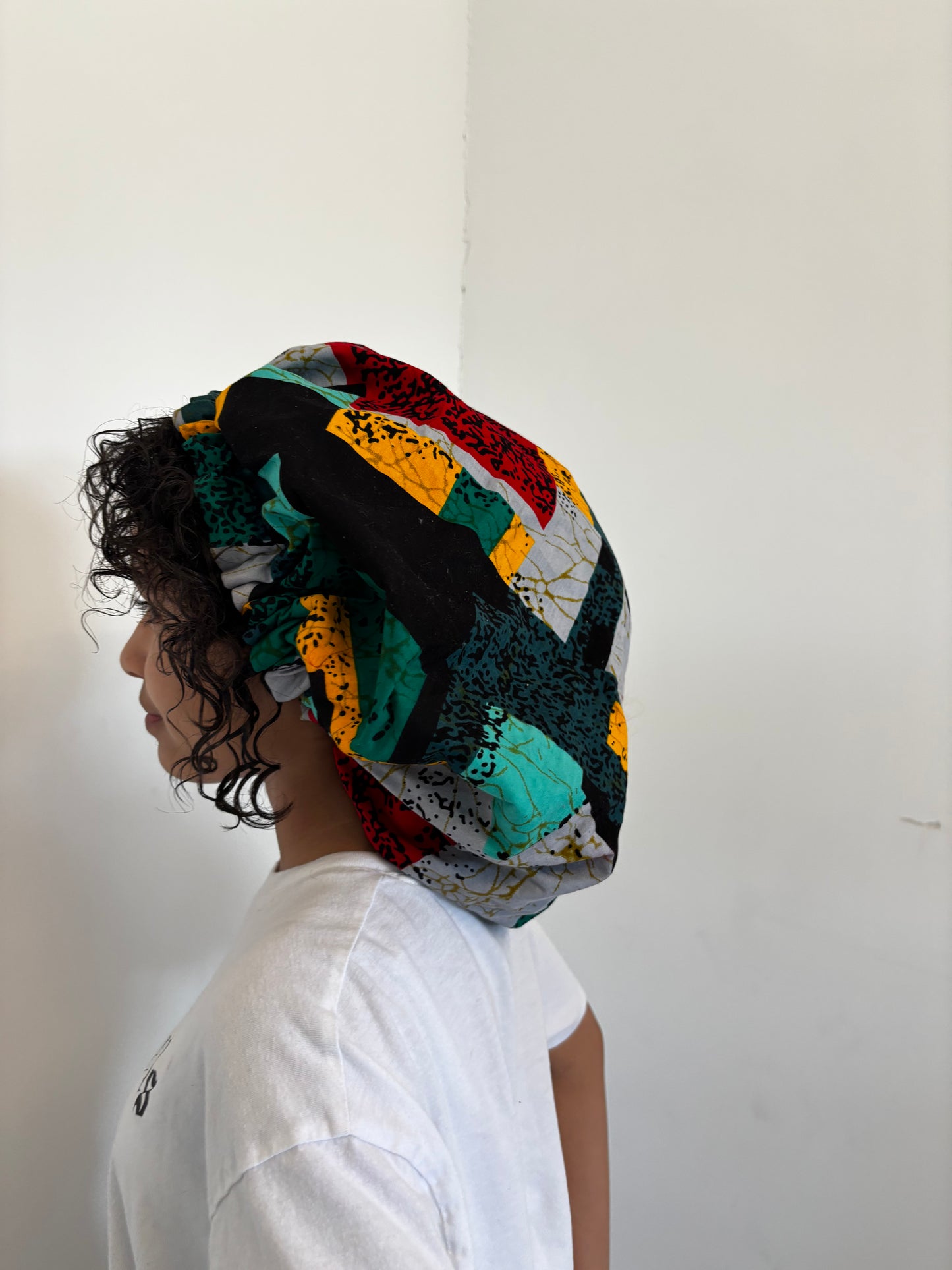 SimbaHair Nightcare Satinhaube Africanprint Grün S