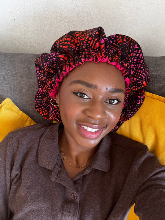 SimbaHair Nightcare Satinhaube Africanprint Pink M