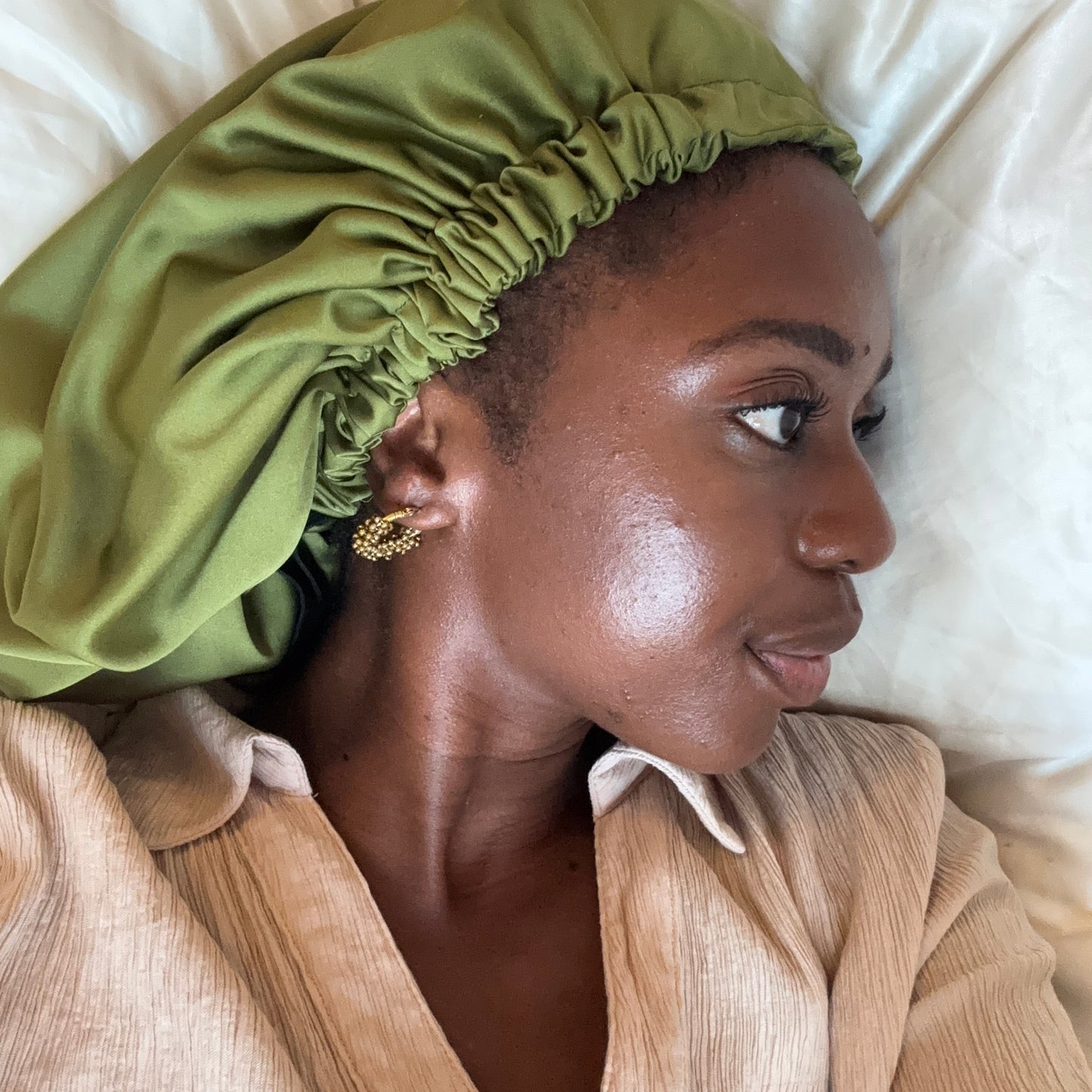 SimbaHair Nightcare Satinhaube Moos Grün