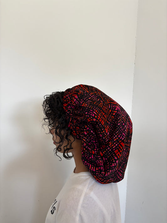 SimbaHair Nightcare Satinhaube Africanprint Pink M